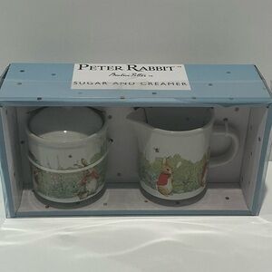 Beatrix Potter Peter Rabbit Ceramic Sugar and Creamer Set.